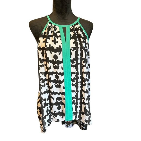 💖Nicole, black and white abstract print with green trim - Picture 3 of 7